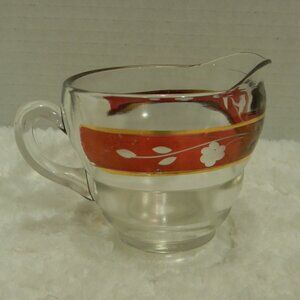 Vintage Bartlett Collins Red Gold Creamer Jar Etched Glass
